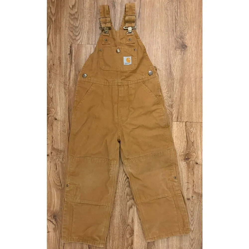 Carhartt Youth Kids Size 5 Brown Double Knee Bib Overalls Pants Insulated